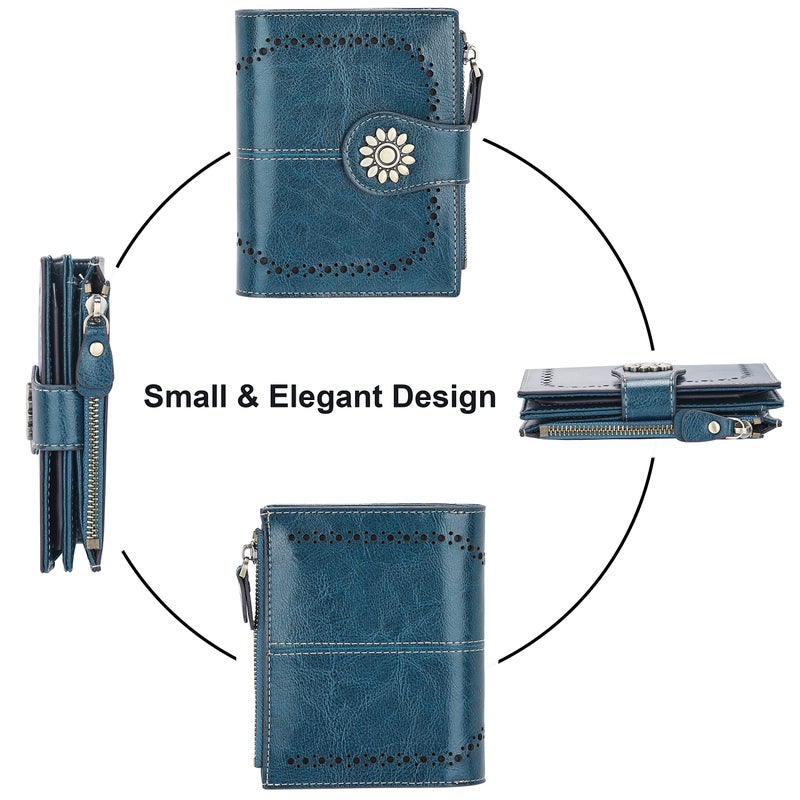Lavemi Womens Leather Wallet Small Compact RFID Blocking Credit Card Case Purse with Zipper Pocket(Peacock Green) - Image 3